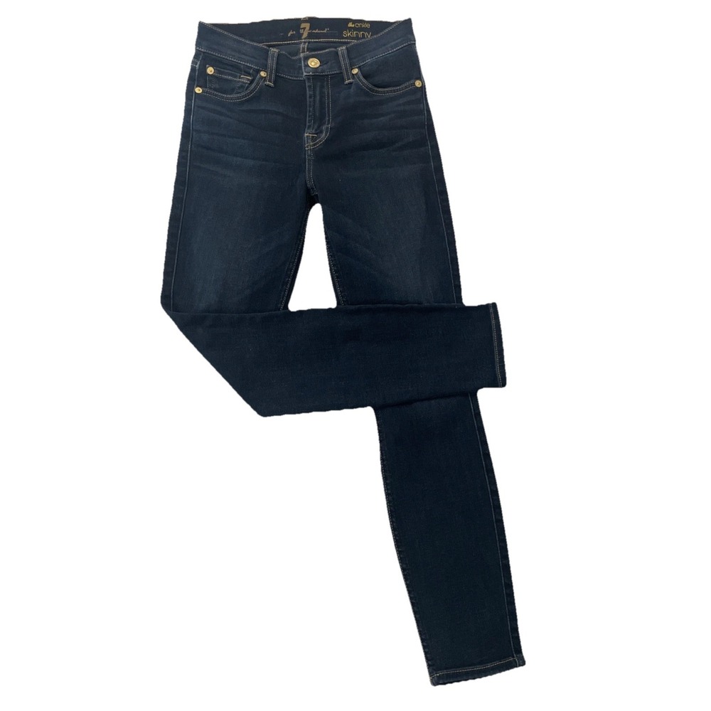 7 For All Mankind Womens Mid Rise "Ankle Skinny" Blue Dark Denim Jeans 24x26 EUC